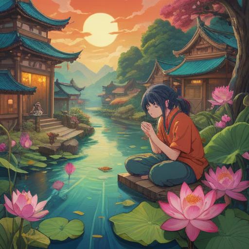 A thought-provoking illustration depicting various signs of illness, interwoven with spiritual symbolism, vibrant colors enhancing contrast, elements such as lotus flowers representing healing, an ethereal aura surrounding a serene figure, detailed manifestations of physical and spiritual connections, harmonious blend of nature and metaphysical elements, reflective mood, 4k