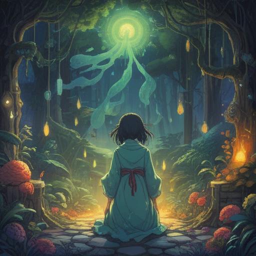 A mystical illustration depicting spiritual signs related to illness, ethereal light surrounding symbolic representations of health warnings, vivid colors, interconnected patterns symbolizing the mind-body connection, serene atmosphere, mystical forest setting, gently flowing streams reflecting light, intricate details, 4k