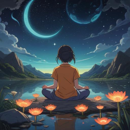 A serene scene depicting a person meditating under a starlit sky, soft ethereal glow, surrounded by glowing symbols of gratitude and inner strength, calming nature sounds in the background, a sense of peace and fulfillment, illustrating the spiritual benefits of unrecognized experiences, embracing the journey of self-discovery, 4k