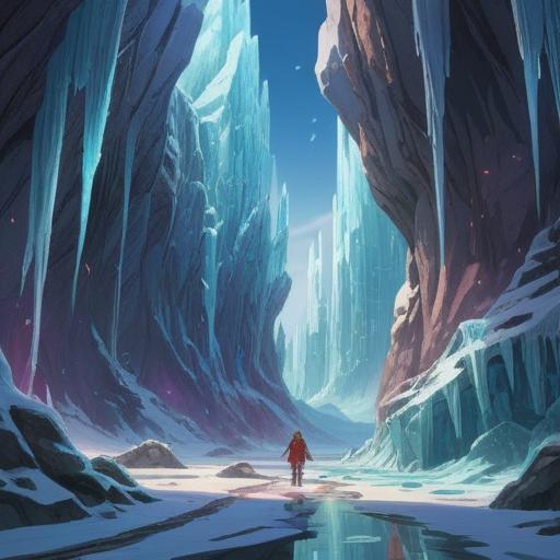 A symbolic representation of the Ice Age generation, depicting resilience and transformation, ethereal landscapes merging with ancient ice formations, spiritual motifs interwoven through the scene, a journey of self-discovery amidst frozen wilderness, introspective characters embracing their heritage, mystical creatures illuminating the path, soft light filtering through glaciers, serene and reflective atmosphere, 4k