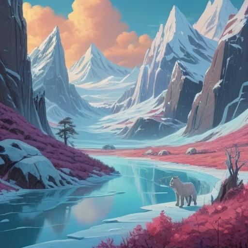 A spiritual illustration representing the signs of the Ice Age generation, depicting symbols of resilience and wisdom, serene landscapes with glaciers and frost, ethereal light illuminating the scene, harmonious blend of nature and spirituality, soft textures and inviting colors, deep connection with ancient knowledge, peaceful atmosphere, 4k