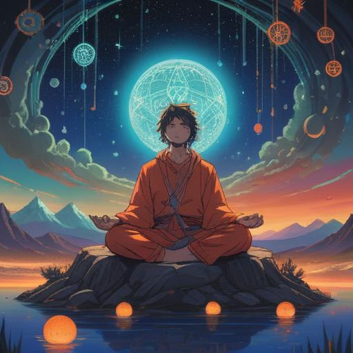 A visually captivating illustration depicting a person meditating under a starlit sky, surrounded by ethereal symbols representing spiritual signs, tranquil aura, soft glowing lights, serene landscape, emphasizing trust in the universe, intricate details in the stars and symbols, peaceful atmosphere, 4k