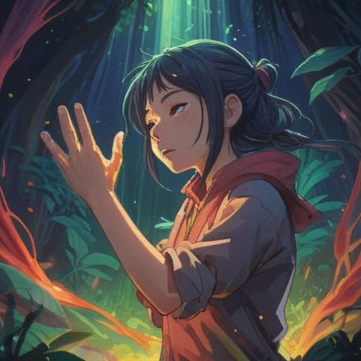 A mystical scene depicting a person holding their elbow in pain, surrounded by ethereal light, symbolic representations of healing energy, sensitive spiritual symbols in the background, soft glow, serene facial expression, introspective atmosphere, vibrant colors, nature elements intertwined, focusing on mindfulness, 4k