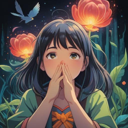 A serene illustration depicting a person gently rubbing their nose, surrounded by ethereal light, symbolic representations of spirituality, soft flowing energies, a calming environment, vibrant colors, a sense of introspection, peaceful expressions, harmony with nature, 4k