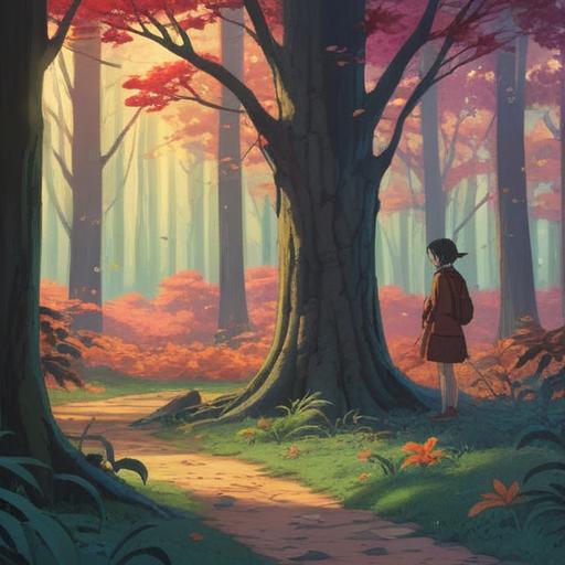 A serene and mystical scene, a person contemplating in a tranquil forest, subtle light filtering through the trees, gentle breeze rustling leaves, symbolic imagery of a twitching nose, representing spiritual awakening, peaceful expression, vibrant yet soothing colors, nature's harmony, 4k