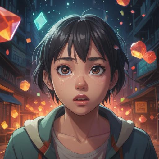 A lucky crystal that guides acne on the side of the nose towards healing, shimmering facets, soft glow, surrounded by a calming atmosphere, hints of natural elements like green leaves, gentle light reflecting on the crystal's surface, serene and positive vibe, encouraging growth and transformation, 4k