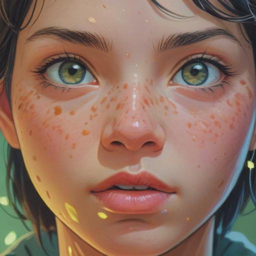 A close-up illustration of a person's face highlighting a prominent nose with a subtle acne spot, soft ethereal glow surrounding the acne, symbolizing spiritual awakening, mystical elements in the background, light rays shining down, representing positive energy and growth, serene and uplifting atmosphere, 4k