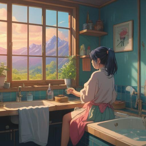 A motivational scene depicting a person applying a natural skincare routine, gentle sunlight streaming through a window, a serene bathroom setting, vivid details of skincare products on the countertop, a mirror reflecting a focused expression, showcasing a sense of self-care and improvement, warm and inviting color palette, peaceful atmosphere, 4k