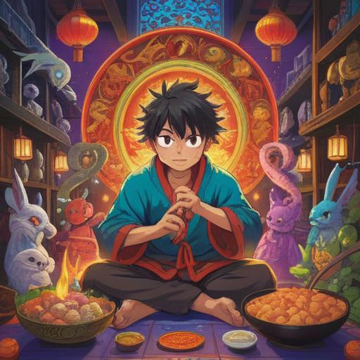 A vibrant illustration of a person performing a lucky action to relieve nasal congestion, surrounded by colorful symbols of good fortune, cheerful expressions, a bright and sunny environment, comforting elements like warm tea and open windows, a sense of optimism and renewal, whimsical details, 4k