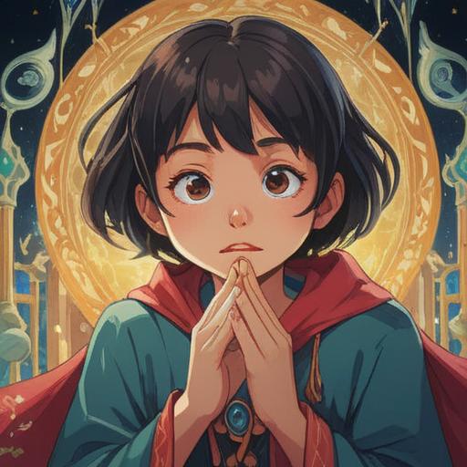 A whimsical illustration depicting a person with a twitching nose, symbols of spirituality surrounding them, soft light illuminating their face, ethereal glow, butterflies and flowers representing positive energy, gentle breeze flowing through, serene landscape in the background, vibrant colors, magical atmosphere, 4k