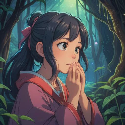 A mystical, serene scene, a person gently rubbing their nose, surrounded by ethereal light, symbolic elements representing spiritual signs, soft pastel colors, tranquil atmosphere, nature in the background with flowers and trees, hinting at deeper meanings, 4k