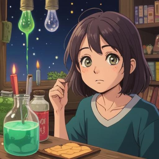 A soothing scene of various skincare items, gentle colors, a focus on a cute cartoon character applying treatment to a pimple on their nose, surrounded by calming elements like plants and candles, emphasizing self-care and relaxation, modern and inviting aesthetic, 4k