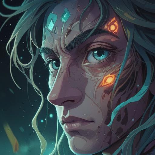 A mystical and ethereal illustration, abstract representations of spiritual signs, a close-up of a human nose with a glowing blemish, swirling light patterns surrounding it, vibrant and contrasting colors, a serene and contemplative atmosphere, symbolic elements like feathers and crystals, intricate details, 4k