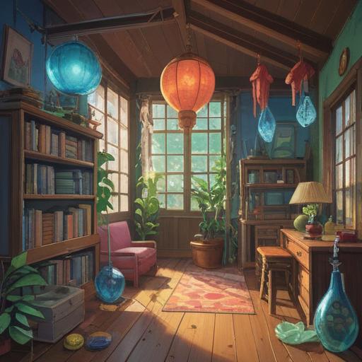 A serene illustration depicting various objects symbolizing harmony for the mind and body, calming colors, gentle lighting, wellness elements such as crystals, plants, and meditation tools, peaceful atmosphere, meditative character in a balanced pose, natural setting, 4k