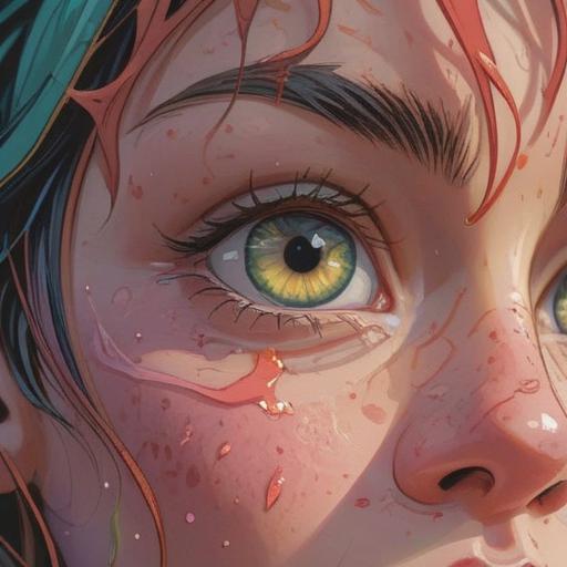 A close-up illustration of a face highlighting a pimple near the nose, symbolic representation of inner stress and emotional turmoil, soft lighting emphasizing the skin's texture, serene background with calming colors, a subtle aura or energy field surrounding the pimple, intricate details on facial features, reflective mood, spiritual significance, 4k