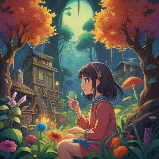 A whimsical illustration featuring a lucky charm for easing nose allergies, a vibrant scene with colorful motifs of flowers and herbs, a friendly character holding the charm, bright and cheerful atmosphere, subtle elements of nature, gentle breeze, soft sunlight filtering through, playful design, 4k