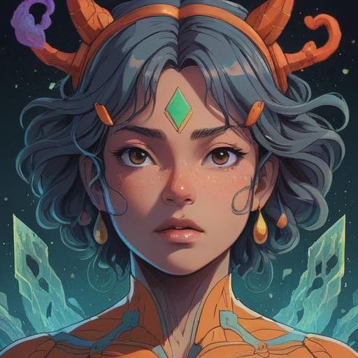 A spiritual illustration representing the meaning of acne on the nose, a mystical aura surrounding the face, symbolic elements like chakras and energy flows, thoughtful expression, warm colors, ethereal background, focus on healing and self-awareness, 4k