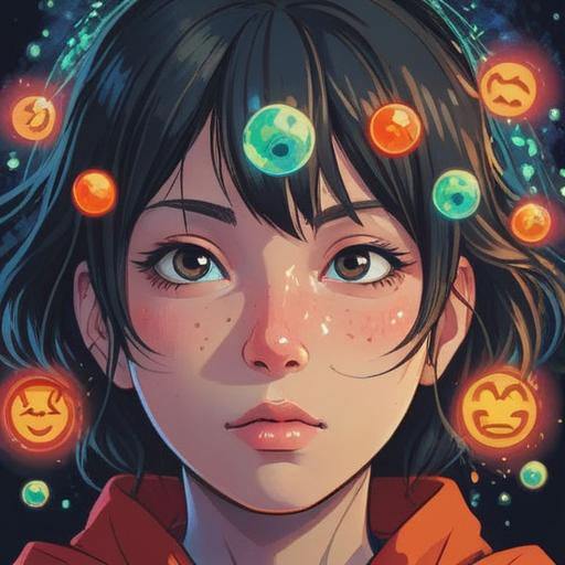 A whimsical illustration depicting a face with a small pimple on the nose, surrounded by glowing orbs of light, symbols of spiritual growth and transformation, serene background with ethereal clouds, gentle pastel colors, harmonious elements representing guidance and positivity, soft and dreamy aesthetic, 4k