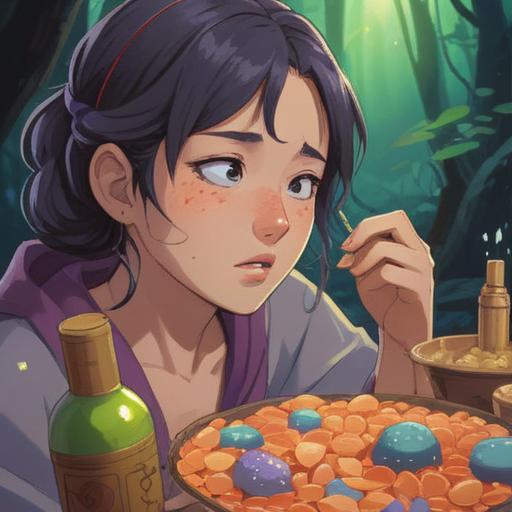 A serene and informative scene showing a person gently applying a natural remedy to a pimple under their nose, surrounded by lucky stones placed on a wooden table, soft sunlight filtering through a window, a calming green plant in the background, emphasis on self-care and natural beauty, soothing color palette, detailed textures, focus on the person’s contemplative expression, 4k