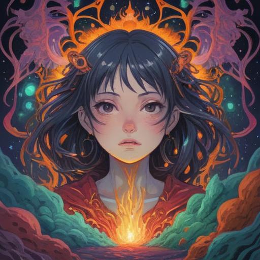 A mystical illustration depicting the spiritual significance of nasal mucus, vibrant colors, abstract patterns, symbolic representations, a serene environment, ethereal elements, thoughtful character expressions, blended textures, 4k