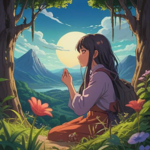 A serene scene depicting a person gently rubbing their nose, surrounded by calming nature, illustrating mindfulness and self-care, a gentle breeze rustling leaves, warm sunlight filtering through trees, peaceful expression, promoting emotional awareness, 4k
