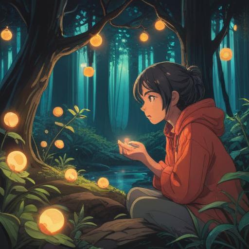 A mystical scene featuring a person contemplating a small bump on their nose, surrounded by glowing orbs of light, serene expression, nature setting with lush greenery, gentle sunlight filtering through the trees, elements of spirituality and healing, inviting atmosphere, symbolism of intuition and inner wisdom, 4k