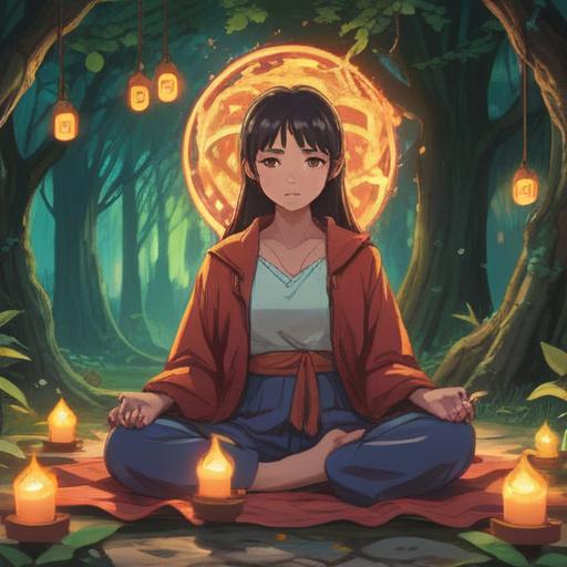A serene and uplifting scene, depicting an individual in meditation, surrounded by glowing light, symbols of beauty and harmony, nature elements like blooming flowers and flowing water, a sense of spiritual awakening, vibrant colors, tranquil atmosphere, positive energy, ethereal quality, 4k