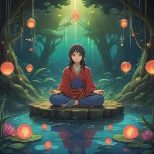 A serene and introspective scene depicting an individual meditating in a tranquil environment, surrounded by floating ethereal symbols representing spiritual signs, soft beams of light illuminating the figure, a lush natural background with gentle flowing water, calming and harmonious atmosphere, reflections of inner beauty and awareness, deep connection with nature, 4k