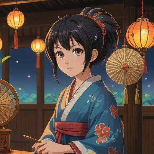 A collection of lucky items to enhance aesthetic consciousness, includes a beautifully designed lucky charm, an elegant crystal, a traditional Japanese fan, vibrant flowers, serene background, harmonious colors, symbolism of beauty and luck, intricate details, 4k