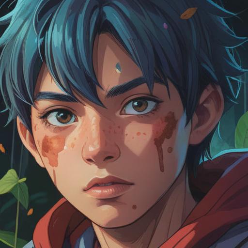 A captivating illustration of a mystical scene, featuring a close-up of a person's face with focus on an acne spot between the eyebrows, surrounded by ethereal light, symbolic representations of spiritual growth and personal challenges, soft color palette, dreamlike atmosphere, detailed textures, a sense of introspection and healing, 4k