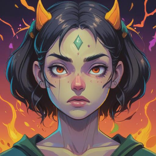 A spiritual illustration depicting a person with a pimple between their eyebrows, representing inner conflict and growth, detailed facial expression, surrounded by mystical symbols, soft ethereal background, elements of transformation and healing, vibrant aura, 4k