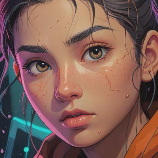 A close-up illustration of a person's face with acne on their eyebrows, symbolic representation of inner struggles, ethereal glow surrounding the face, blending of natural beauty and imperfections, spiritual elements like chakras or auras, serene and reflective atmosphere, artistic interpretation of personal growth, 4k