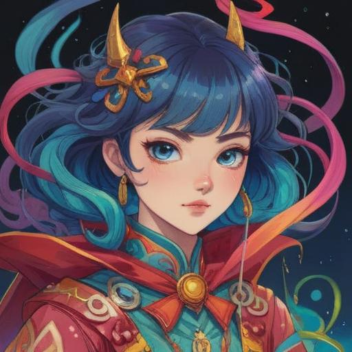 A whimsical illustration of a magical eyebrow comb, gentle sparkles in the air, an aura of good fortune surrounding it, soothing colors, a serene background with hints of fortune symbols, a character playfully scratching their eyebrow, expression of relief and happiness, 4k