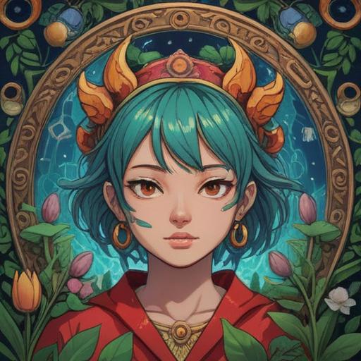 A vibrant illustration of a lucky charm for improving forehead acne, featuring an ornate amulet with symbolic designs, surrounded by fresh herbs and skincare products, warm and inviting colors, soft lighting, emphasizing wellness and positivity, cheerful atmosphere, intricate details, 4k