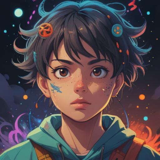 A symbolic illustration depicting a person with a pimple above their eyebrow, surrounded by spiritual symbols, glowing aura, serene expression, introspective atmosphere, hints of self-reflection, mystical elements, gentle light rays illuminating the scene, 4k