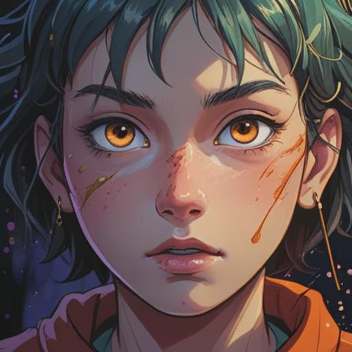 A close-up illustration of a person's face, highlighting a pimple between their eyebrows, radiant aura surrounding the area, symbolic representation of spiritual insights, tranquil facial expression, ethereal lighting, nature elements in the background, harmonious colors, soothing atmosphere, 4k