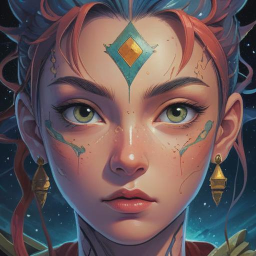 A close-up illustration of a person's forehead with a prominent pimple located between the eyebrows, a mystical aura surrounding the area, ethereal light illuminating the skin, symbolic representation of inner conflict and emotional struggle, delicate details emphasizing skin texture, thoughtful expression reflecting contemplation, serene and peaceful background, 4k