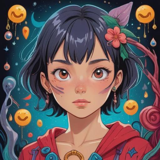 A whimsical illustration of a lucky charm associated with acne under the eyebrows, featuring a cute, imaginative design, vibrant colors, magical elements surrounding the charm, a serene and hopeful atmosphere, charming character expressions, detailed background with nature elements, 4k