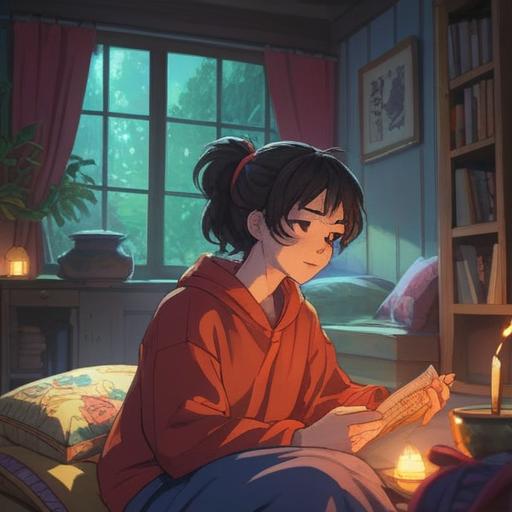 A person gently massaging their forehead, relaxing in a serene environment, surrounded by calming elements like soft pillows and soothing light, displaying a look of relief and contentment, healing atmosphere, emphasizing the concept of lucky actions to alleviate discomfort, 4k