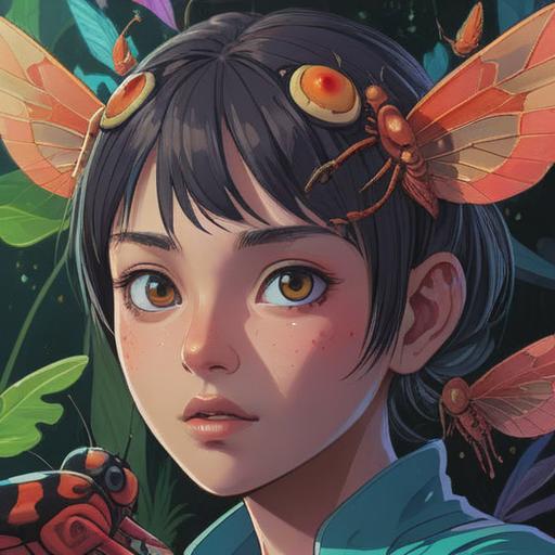 A close-up illustration depicting a person's forehead with a distinct insect bite, surrounded by ethereal light, mystical symbols, reflective expressions, a serene forest background, emphasizing the spiritual significance of the bite, a blend of realism and fantasy, soft focus, soothing colors, 4k