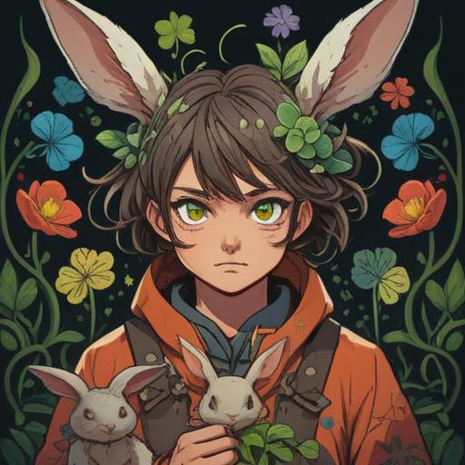A whimsical illustration of a person with a furrowed brow, surrounded by various lucky items like four-leaf clovers, rabbits' feet, and horseshoes, vibrant colors, playful style, a sense of curiosity and wonder, light-hearted atmosphere, cheerful elements, intricate details, 4k