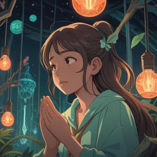 A serene illustration depicting a person gently rubbing their forehead, surrounded by glowing symbols of positive energy, ethereal light illuminating the scene, peaceful expressions, vibrant colors, nature elements like flowers and trees in the background, spiritual aura, harmonious atmosphere, 4k