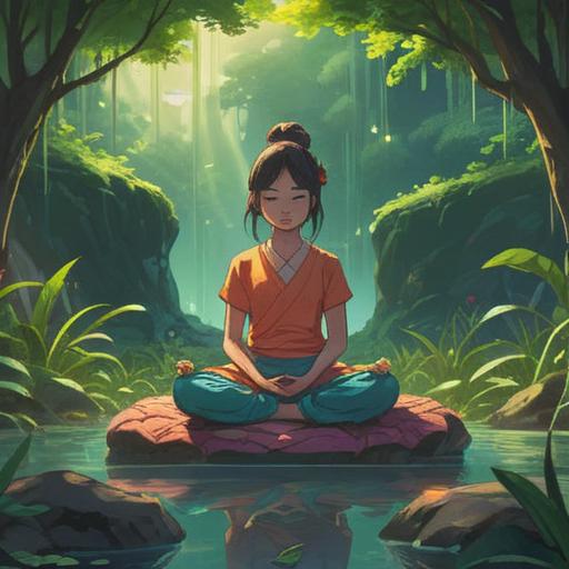 A serene and introspective scene, featuring a person meditating in a tranquil environment, surrounded by gentle light, symbolic representation of healing energy emerging from the tailbone area, ethereal elements like soft glows and natural motifs, a sense of spiritual awakening, peaceful and harmonious atmosphere, 4k