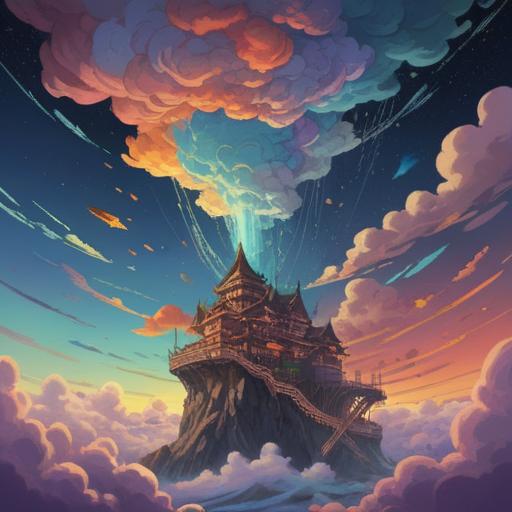 A surreal landscape depicting a plane descending from the sky, dreamlike clouds swirling around, symbolic representations of fear and transformation, vivid colors blending together, ethereal light illuminating the scene, a person standing in wonder, contemplating the deeper meaning of the dream, a sense of spiritual awakening, intricate details in the background, mystical ambiance, 4k