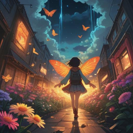 A serene illustration showcasing a person releasing a heavy burden, rays of light breaking through dark clouds, symbols of transformation like butterflies and flowers around them, a sense of relief and empowerment, ethereal atmosphere, vibrant colors, spiritual growth themes, 4k