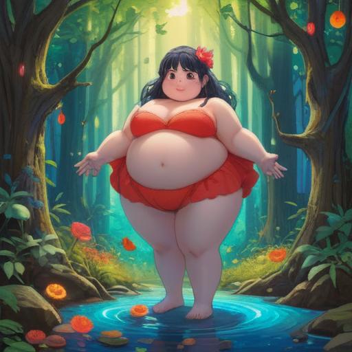A serene and empowering scene illustrating spiritual transformation through obesity, a figure embracing their body with confidence, surrounded by symbols of growth and self-acceptance, warm and inviting color palette, gentle light illuminating the scene, lush nature in the background representing abundance, positive energy radiating, harmonious and uplifting atmosphere, 4k