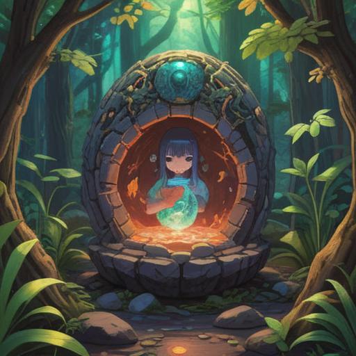 A mystical illustration of a spiritual lucky stone, glowing with vibrant colors, surrounded by nature, symbolizing hope and transformation, emanating a calming energy, intricate patterns on the stone, warm light illuminating the scene, inspiring atmosphere, serene setting, 4k