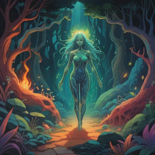 A mystical representation of skin disease, symbolic elements depicting spiritual growth, abstract visuals illustrating the connection between health and spirituality, ethereal atmosphere, vibrant colors conveying transformation, intricate patterns symbolizing healing, serene background, 4k