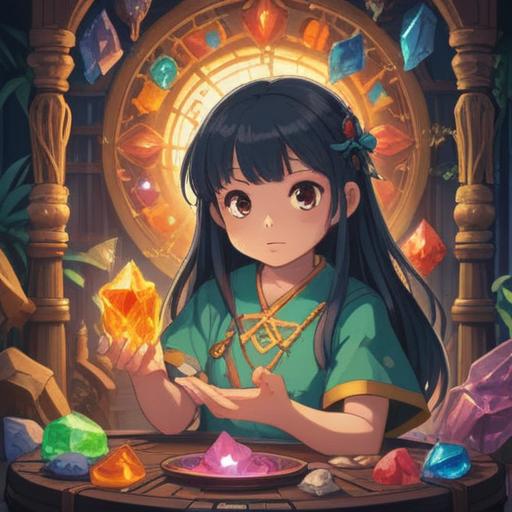 A serene illustration of spiritual lucky items for healing skin diseases, various colorful crystals and meditative symbols, gentle light radiating from the items, an ethereal atmosphere, harmonious nature elements surrounding the scene, peaceful and calming composition, 4k