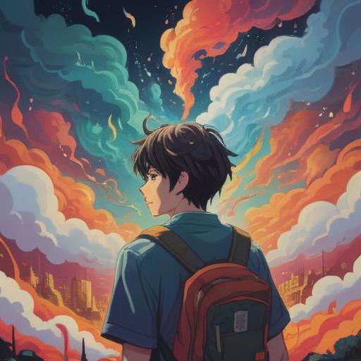 A vibrant and colorful illustration of a person experiencing a refreshing sensation from a lucky aroma, surrounded by swirling aromatic vapors, a serene nature background with lush greenery, light rays filtering through the trees, a sense of revitalization and joy, expressive facial features indicating happiness, intricate details on the aroma's source, 4k